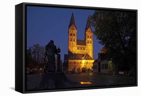 Germany, Hessen, Northern Hessen, Fritzlar, Cathedral, Bonifatius Monument, at Night-Chris Seba-Framed Stretched Canvas