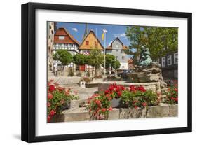 Germany, Hessen, Northern Hessen, Spangenberg, Town Hall Square, Fountain-Chris Seba-Framed Premium Photographic Print