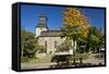 Germany, Hessen, Northern Hessen, Wabern, Protestant Church, Tree, Autumn Colours-Chris Seba-Framed Stretched Canvas