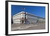 Germany, Hessen, State Capital, Wiesbaden, Hessian Landtag, State Flag, Cobblestones, Street Lamp-Chris Seba-Framed Photographic Print