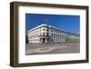 Germany, Hessen, State Capital, Wiesbaden, Hessian Landtag, State Flag, Cobblestones, Street Lamp-Chris Seba-Framed Photographic Print