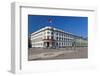 Germany, Hessen, State Capital, Wiesbaden, Hessian Landtag, State Flag, Cobblestones, Street Lamp-Chris Seba-Framed Photographic Print