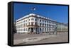 Germany, Hessen, State Capital, Wiesbaden, Hessian Landtag, State Flag, Cobblestones, Street Lamp-Chris Seba-Framed Stretched Canvas