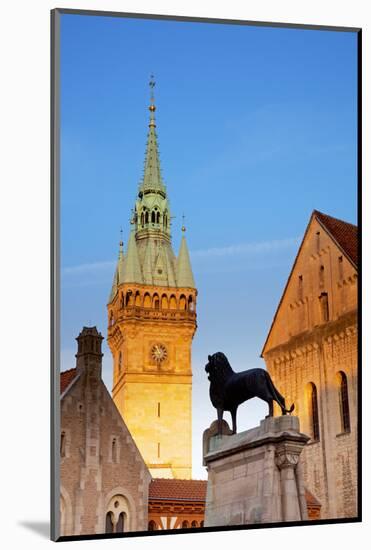 Germany, Lower Saxony, Braunschweig. the Tower from the Town Hall and Sculpture of the Lion-Ken Scicluna-Mounted Photographic Print