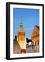 Germany, Lower Saxony, Braunschweig. the Tower from the Town Hall and Sculpture of the Lion-Ken Scicluna-Framed Photographic Print