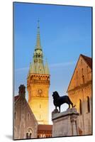 Germany, Lower Saxony, Braunschweig. the Tower from the Town Hall and Sculpture of the Lion-Ken Scicluna-Mounted Photographic Print