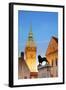 Germany, Lower Saxony, Braunschweig. the Tower from the Town Hall and Sculpture of the Lion-Ken Scicluna-Framed Photographic Print