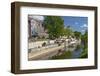 Germany, Lower Saxony, Hannover, Leine, Leibnizufer, Restaurant, Waterside Promenade-Chris Seba-Framed Photographic Print