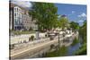 Germany, Lower Saxony, Hannover, Leine, Leibnizufer, Restaurant, Waterside Promenade-Chris Seba-Stretched Canvas