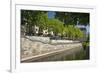 Germany, Lower Saxony, Hannover, Leine, Leibnizufer, Waterside Restaurant-Chris Seba-Framed Photographic Print