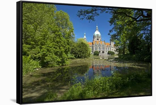 Germany, Lower Saxony, Hannover, New City Hall, Maschteich-Chris Seba-Framed Stretched Canvas