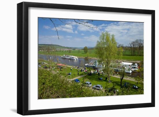 Germany, Lower Saxony, Weser Hills, Polle, the Weser, Tourboats-Chris Seba-Framed Photographic Print