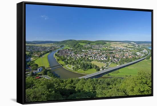 Germany, Lower Saxony, Weser Uplands, Weser River, Town of Bodenwerder, Panoramic View-Chris Seba-Framed Stretched Canvas