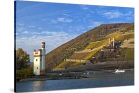 Germany, Middle Rhine Valley, Bingen, Rheingau, Binger MŠuseturm, MŠuseturm Island, Freight Ship-Chris Seba-Stretched Canvas