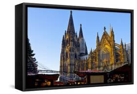 Germany, North Rhine-Westphalia, Cologne, Christmas Market, Cologne Cathedral, West Side, Evening-Chris Seba-Framed Stretched Canvas