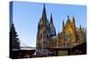 Germany, North Rhine-Westphalia, Cologne, Christmas Market, Cologne Cathedral, West Side, Evening-Chris Seba-Stretched Canvas