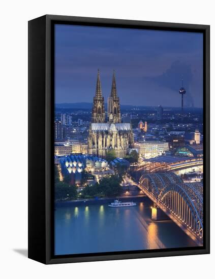 Germany, North Rhine Westphalia, Cologne (Koln), Hohenzoller Bridge over River Rhine and Cathedral-Michele Falzone-Framed Stretched Canvas