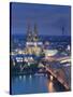 Germany, North Rhine Westphalia, Cologne (Koln), Hohenzoller Bridge over River Rhine and Cathedral-Michele Falzone-Stretched Canvas