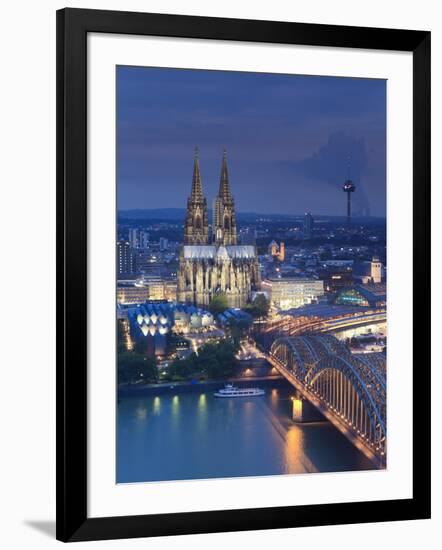 Germany, North Rhine Westphalia, Cologne (Koln), Hohenzoller Bridge over River Rhine and Cathedral-Michele Falzone-Framed Photographic Print