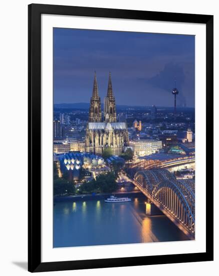 Germany, North Rhine Westphalia, Cologne (Koln), Hohenzoller Bridge over River Rhine and Cathedral-Michele Falzone-Framed Photographic Print