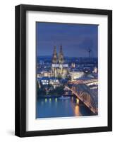 Germany, North Rhine Westphalia, Cologne (Koln), Hohenzoller Bridge over River Rhine and Cathedral-Michele Falzone-Framed Premium Photographic Print