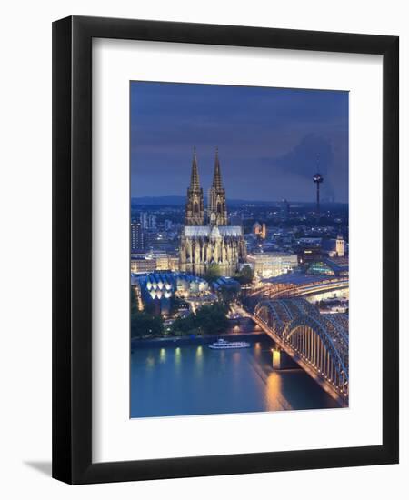 Germany, North Rhine Westphalia, Cologne (Koln), Hohenzoller Bridge over River Rhine and Cathedral-Michele Falzone-Framed Premium Photographic Print