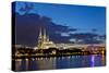 Germany, North Rhine-Westphalia, Cologne, Rhine Shore, Cathedral, Evening-Chris Seba-Stretched Canvas