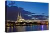 Germany, North Rhine-Westphalia, Cologne, Rhine Shore, Cathedral, Evening-Chris Seba-Stretched Canvas