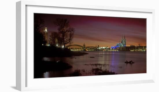 Germany, North Rhine-Westphalia, Cologne, View from the Deutz Shore over the Rhine after Sunset-Andreas Keil-Framed Photographic Print