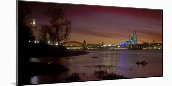 Germany, North Rhine-Westphalia, Cologne, View from the Deutz Shore over the Rhine after Sunset-Andreas Keil-Mounted Photographic Print