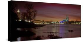Germany, North Rhine-Westphalia, Cologne, View from the Deutz Shore over the Rhine after Sunset-Andreas Keil-Stretched Canvas
