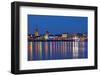 Germany, North Rhine-Westphalia, Dusseldorf, Rhine Shore, at Night, Lights, Reflection-Chris Seba-Framed Photographic Print