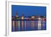 Germany, North Rhine-Westphalia, Dusseldorf, Rhine Shore, at Night, Lights, Reflection-Chris Seba-Framed Photographic Print