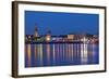 Germany, North Rhine-Westphalia, Dusseldorf, Rhine Shore, at Night, Lights, Reflection-Chris Seba-Framed Photographic Print