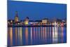 Germany, North Rhine-Westphalia, Dusseldorf, Rhine Shore, at Night, Lights, Reflection-Chris Seba-Mounted Photographic Print