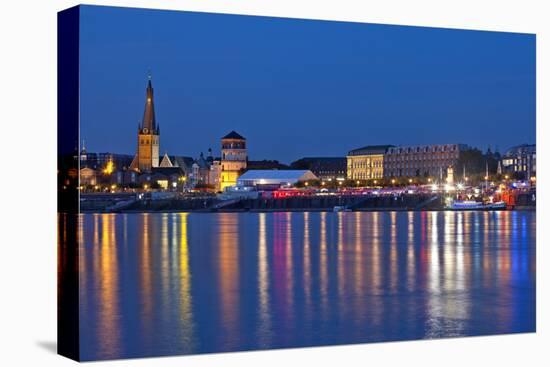 Germany, North Rhine-Westphalia, Dusseldorf, Rhine Shore, at Night, Lights, Reflection-Chris Seba-Stretched Canvas