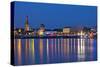 Germany, North Rhine-Westphalia, Dusseldorf, Rhine Shore, at Night, Lights, Reflection-Chris Seba-Stretched Canvas