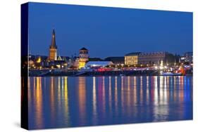 Germany, North Rhine-Westphalia, Dusseldorf, Rhine Shore, at Night, Lights, Reflection-Chris Seba-Stretched Canvas