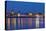 Germany, North Rhine-Westphalia, Dusseldorf, Rhine Shore, at Night, Lights, Reflection-Chris Seba-Stretched Canvas