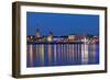 Germany, North Rhine-Westphalia, Dusseldorf, Rhine Shore, at Night, Lights, Reflection-Chris Seba-Framed Photographic Print