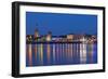 Germany, North Rhine-Westphalia, Dusseldorf, Rhine Shore, at Night, Lights, Reflection-Chris Seba-Framed Photographic Print