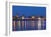 Germany, North Rhine-Westphalia, Dusseldorf, Rhine Shore, at Night, Lights, Reflection-Chris Seba-Framed Photographic Print