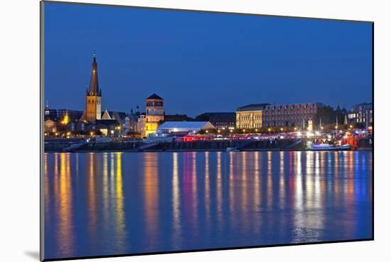 Germany, North Rhine-Westphalia, Dusseldorf, Rhine Shore, at Night, Lights, Reflection-Chris Seba-Mounted Photographic Print