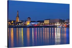 Germany, North Rhine-Westphalia, Dusseldorf, Rhine Shore, at Night, Lights, Reflection-Chris Seba-Stretched Canvas