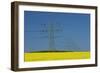 Germany, North Rhine-Westphalia, Ostwestfalen, Rape Field, High-Voltage Poles-Chris Seba-Framed Photographic Print