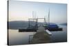 Germany, North Rhine-Westphalia, Sorpe Dam, Bridge, Boats, Dusk-Benjamin Engler-Stretched Canvas