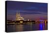 Germany, North Rhine-Westphalia, the Rhine, Cologne, Cathedral, Dusk, Hohenzollern Bridge-Chris Seba-Stretched Canvas