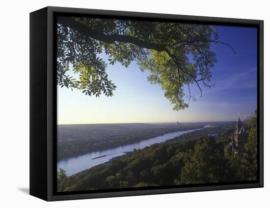 Germany, North Rhine-Westphalia, View from the Drachenfels on Drachenburg Castle and the Rhine-Andreas Keil-Framed Stretched Canvas