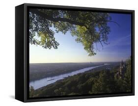 Germany, North Rhine-Westphalia, View from the Drachenfels on Drachenburg Castle and the Rhine-Andreas Keil-Framed Stretched Canvas