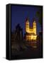 Germany, Northern Hessen, Fritzlar, Cathedral, Bonifatius Monument, Night-Chris Seba-Framed Stretched Canvas